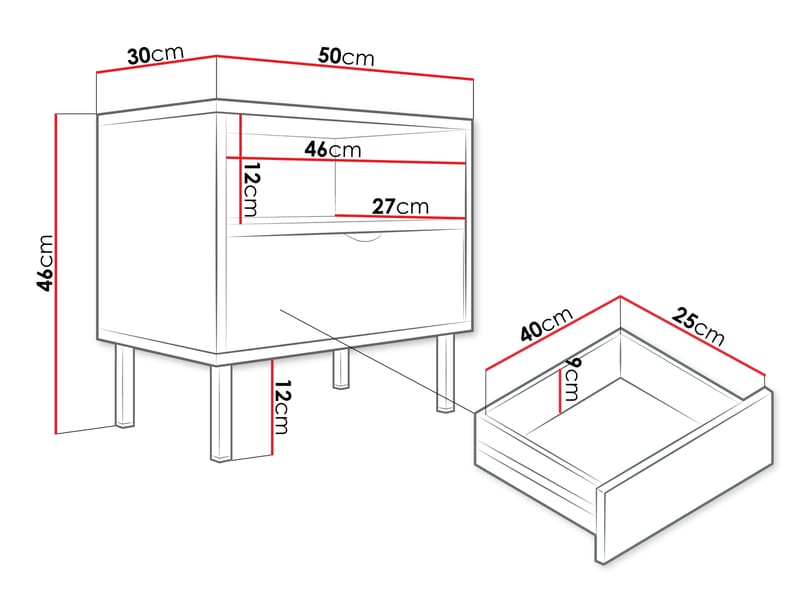 Salmor Yöpöytä 50 cm - Valkoinen - Huonekalut - Pöytä & ruokailuryhmä - Apupöytä & sivupöytä - Yöpöytä