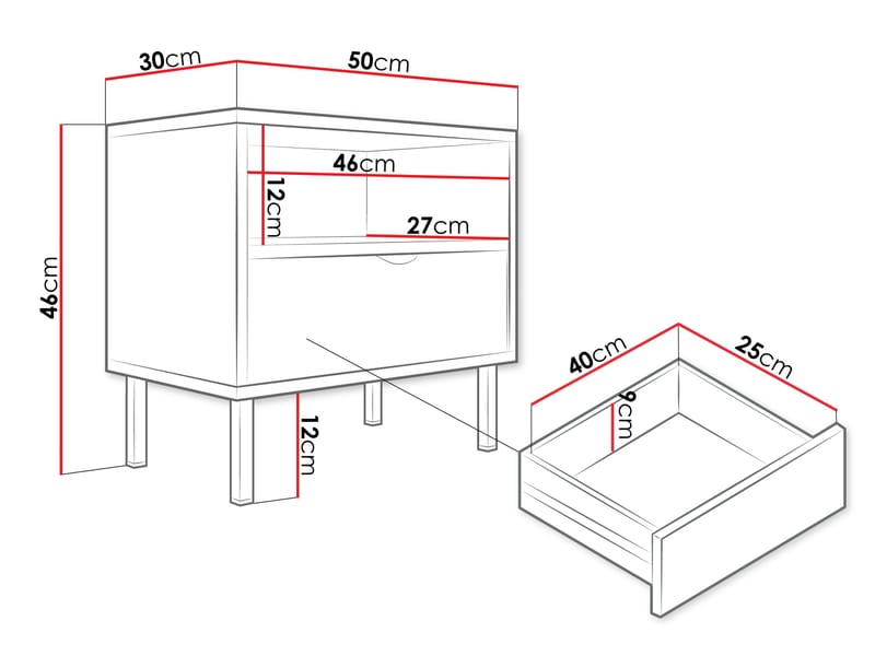 Salmor Yöpöytä 50 cm - Valkoinen - Huonekalut - Pöytä & ruokailuryhmä - Apupöytä & sivupöytä - Yöpöytä