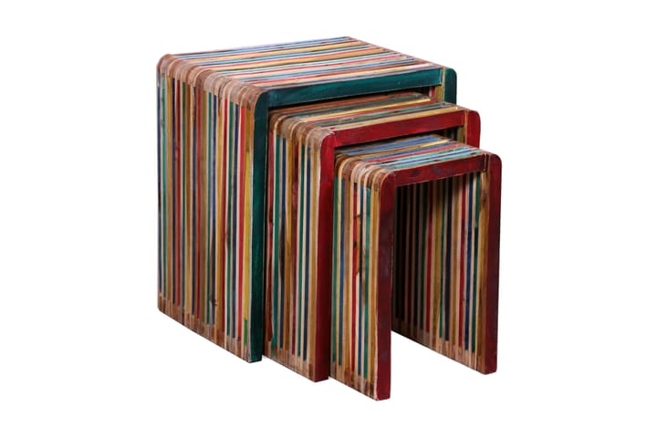 Sarjapöytä 3 kpl Värikäs kierrätetty tiikkisäle - Monivärinen - Sarjapöytä - Sohvapöytä