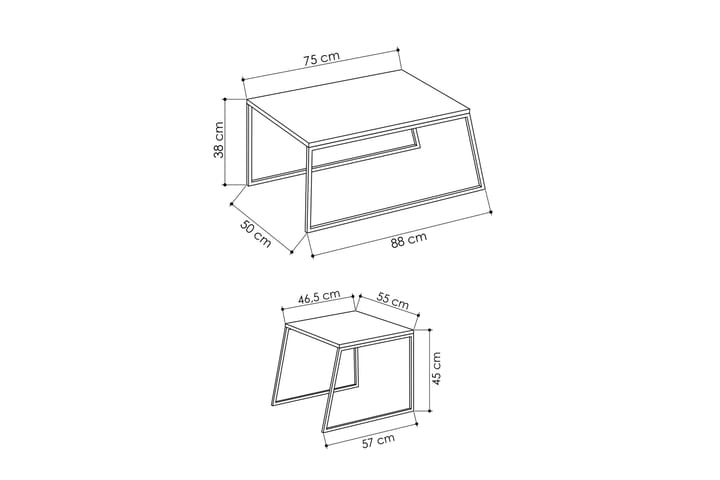 Sarjapöytä Lindome 88 cm 2 pöytää - Harmaa/Musta - Sarjapöytä - Sohvapöytä