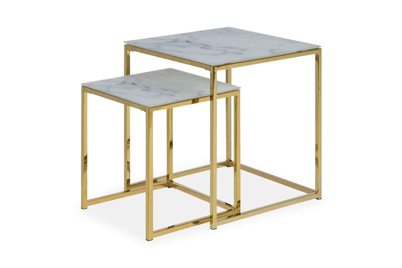 Sarjapöytä Alisma 45 cm Marmorikuvio 2 pöytää - Harmaa/Messinki - Huonekalut - Pöytä & ruokailuryhmä - Apupöytä & sivupöytä - Sarjapöytä