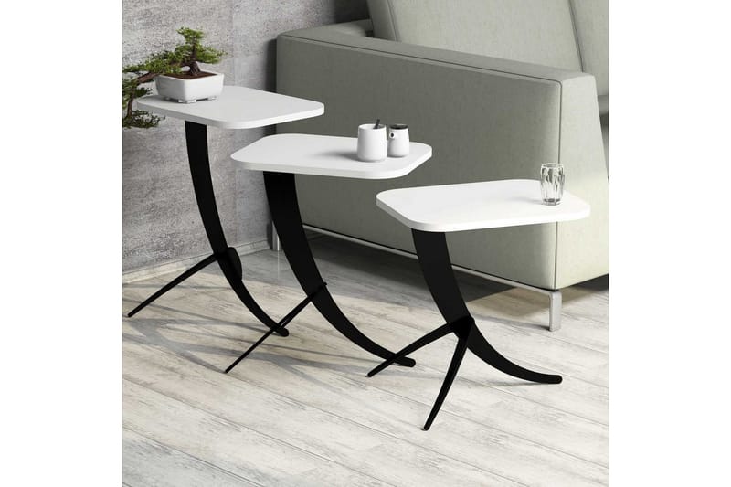 Sarjapöytä Amtorp 45 cm 3 pöytää - Valkoinen/Musta - Huonekalut - Pöytä & ruokailuryhmä - Apupöytä & sivupöytä - Sarjapöytä