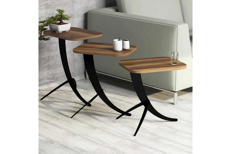 Sarjapöytä Amtorp 45 cm 3 pöytää - Tummanruskea - Huonekalut - Pöytä & ruokailuryhmä - Apupöytä & sivupöytä - Sarjapöytä