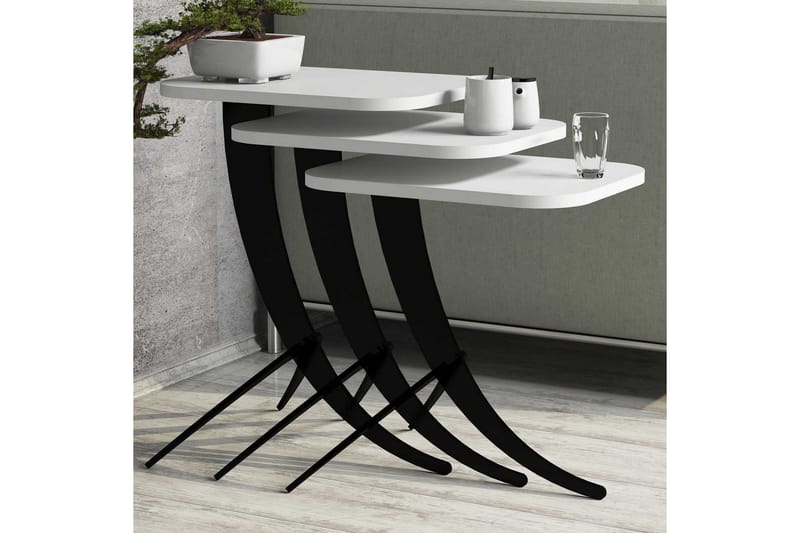 Sarjapöytä Amtorp 45 cm 3 pöytää - Valkoinen/Musta - Huonekalut - Pöytä & ruokailuryhmä - Apupöytä & sivupöytä - Sarjapöytä