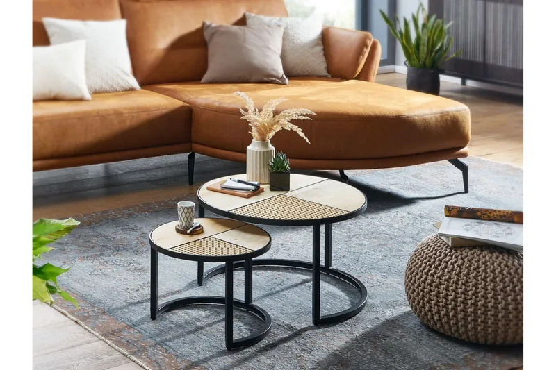 Sarjapöytä Clanton 60 cm Pyöreä - Ruskea/Musta - Huonekalut - Pöytä & ruokailuryhmä - Apupöytä & sivupöytä - Sarjapöytä