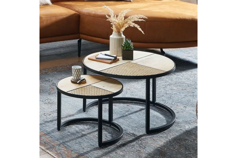 Sarjapöytä Clanton 60 cm Pyöreä - Ruskea/Musta - Huonekalut - Pöytä & ruokailuryhmä - Apupöytä & sivupöytä - Sarjapöytä