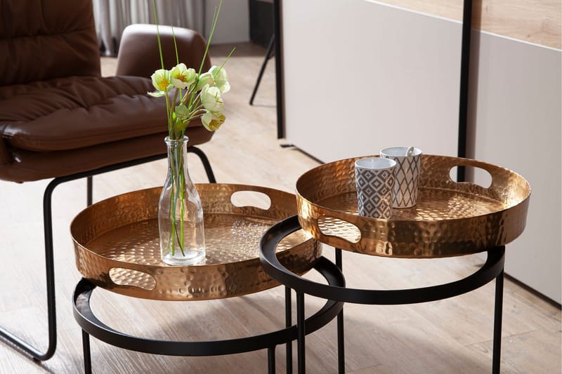 Sarjapöytä Rachid 46 cm Pyöreä - Kulta - Huonekalut - Pöytä & ruokailuryhmä - Apupöytä & sivupöytä - Sarjapöytä