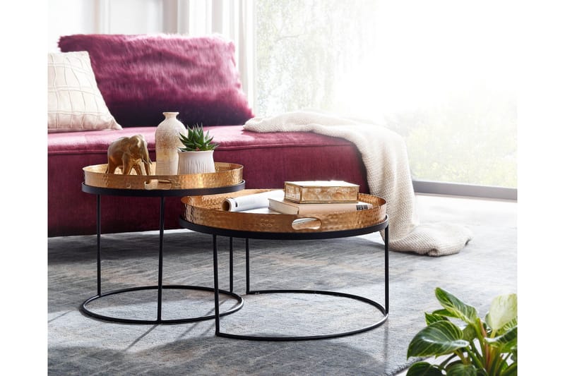 Sarjapöytä Rachid 46 cm Pyöreä - Kulta - Huonekalut - Pöytä & ruokailuryhmä - Apupöytä & sivupöytä - Sarjapöytä