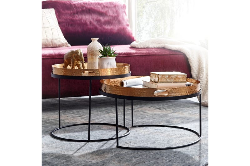 Sarjapöytä Rachid 46 cm Pyöreä - Kulta - Huonekalut - Pöytä & ruokailuryhmä - Apupöytä & sivupöytä - Sarjapöytä