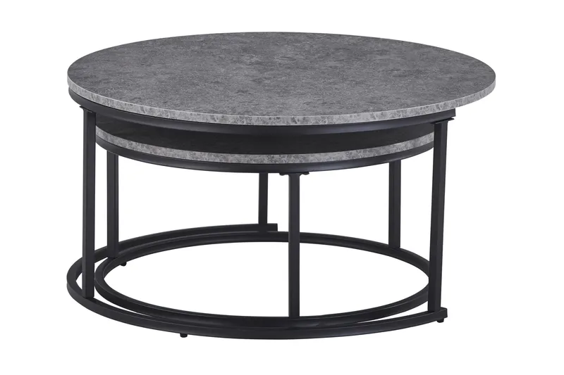 Sarjapöytä Thyra 75/90 cm Pyöreä 2 pöytää - Harmaa/Musta - Huonekalut - Pöytä & ruokailuryhmä - Apupöytä & sivupöytä - Sarjapöytä