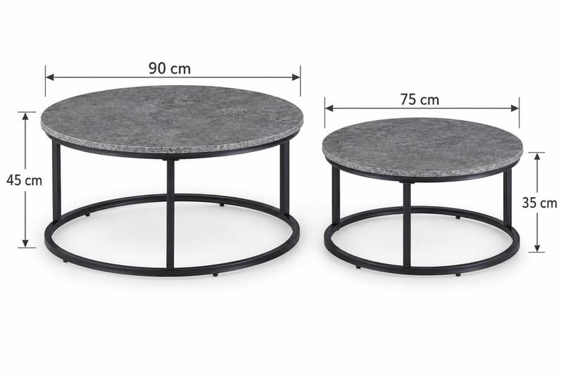 Thyra-pyöreä sarjapöytä, 90 cm, 2 pöytää - Harmaa / musta - Huonekalut - Pöytä & ruokailuryhmä - Apupöytä & sivupöytä - Sarjapöytä