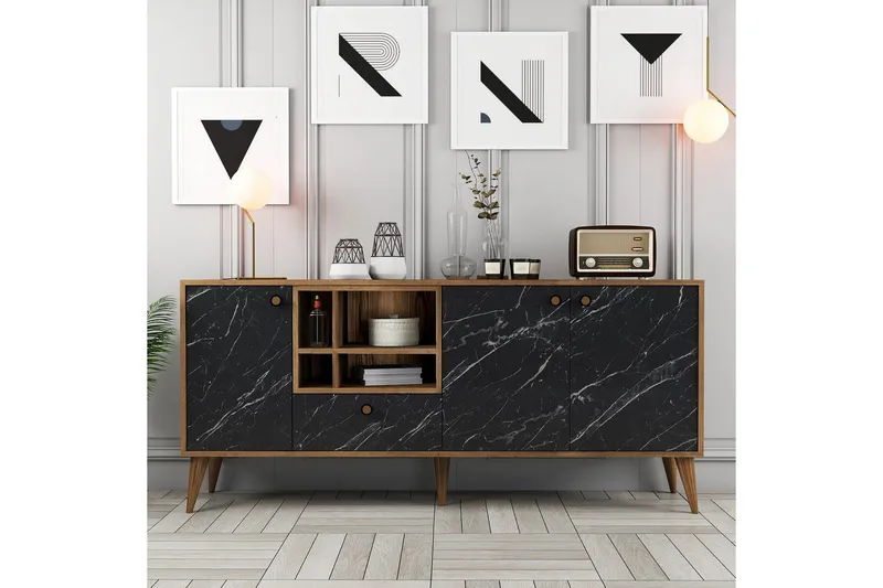 Scone Konsolipöytä 180 cm - Musta/Pähkinäpuu - Huonekalut - Pöytä & ruokailuryhmä - Apupöytä & sivupöytä - Konsolipöytä