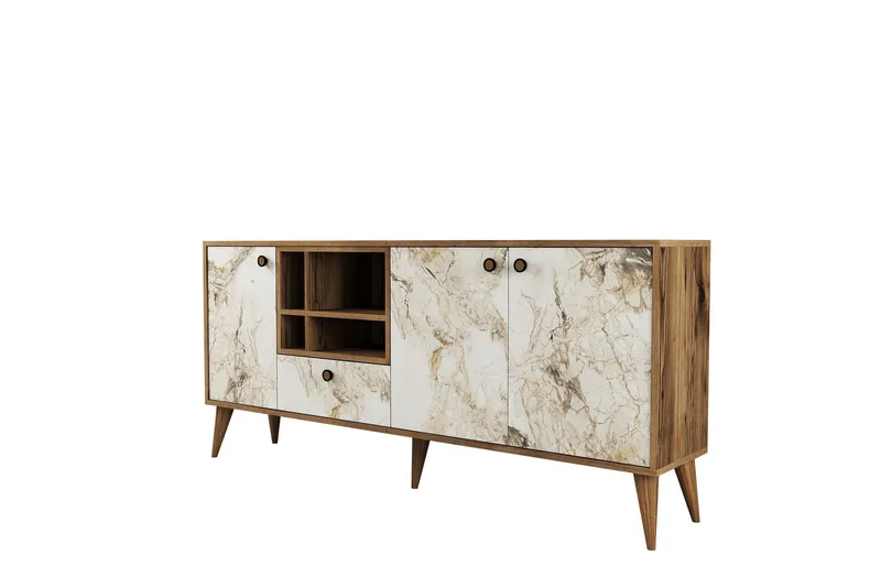 Scone Konsolipöytä 180 cm - Valkoinen Marmori/Pähkinäpuu - Huonekalut - Pöytä & ruokailuryhmä - Apupöytä & sivupöytä - Konsolipöytä