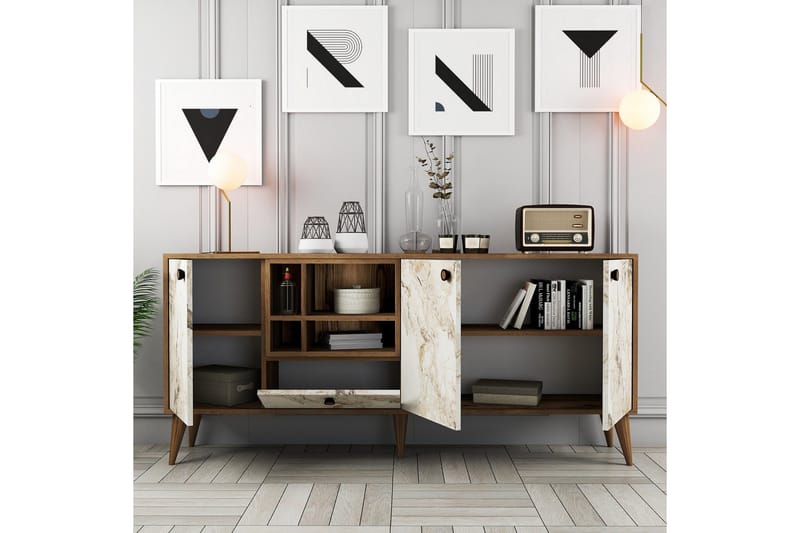 Scone Konsolipöytä 180 cm - Valkoinen Marmori/Pähkinäpuu - Huonekalut - Pöytä & ruokailuryhmä - Apupöytä & sivupöytä - Konsolipöytä