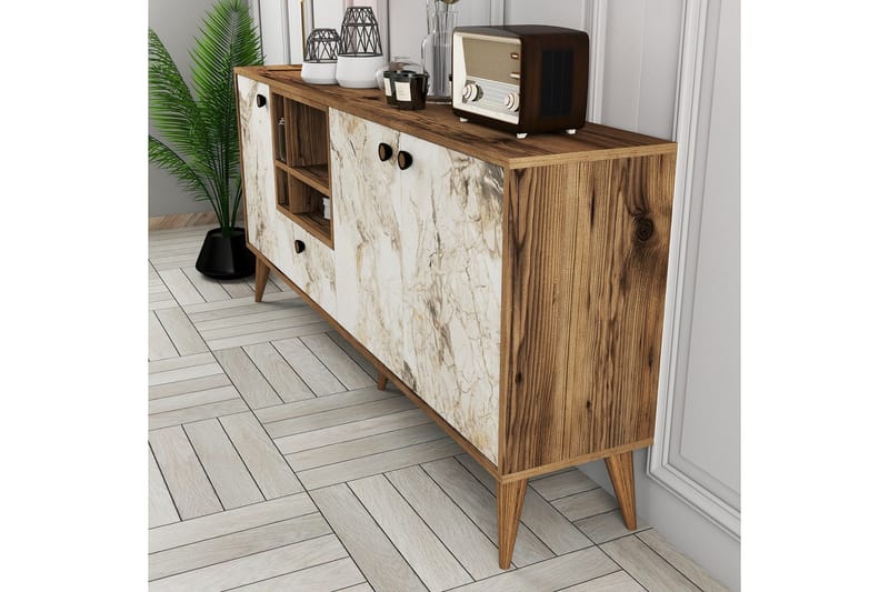 Scone Konsolipöytä 180 cm - Valkoinen Marmori/Pähkinäpuu - Huonekalut - Pöytä & ruokailuryhmä - Apupöytä & sivupöytä - Konsolipöytä