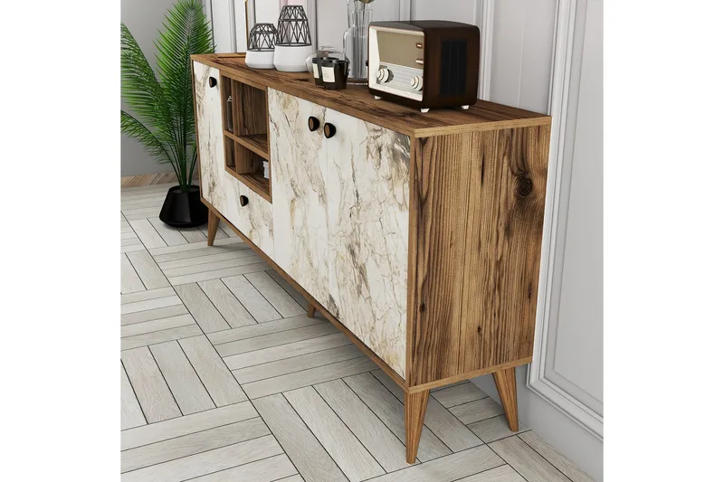 Scone Konsolipöytä 180 cm - Valkoinen Marmori/Pähkinäpuu - Huonekalut - Pöytä & ruokailuryhmä - Apupöytä & sivupöytä - Konsolipöytä