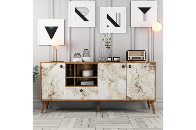 Scone Konsolipöytä 180 cm - Valkoinen Marmori/Pähkinäpuu - Huonekalut - Pöytä & ruokailuryhmä - Apupöytä & sivupöytä - Konsolipöytä