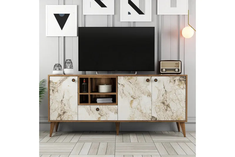 Scone Konsolipöytä 180 cm - Valkoinen Marmori/Pähkinäpuu - Huonekalut - Pöytä & ruokailuryhmä - Apupöytä & sivupöytä - Konsolipöytä