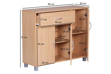 Senkki Wohnling foliopäällystetty lastulevy 90x75 cm, 3 ovea 1 laatikko, moderni tyyli Pyökki - Pyökki - Huonekalut - Pöytä & ruokailuryhmä - Apupöytä & sivupöytä - Eteispöytä
