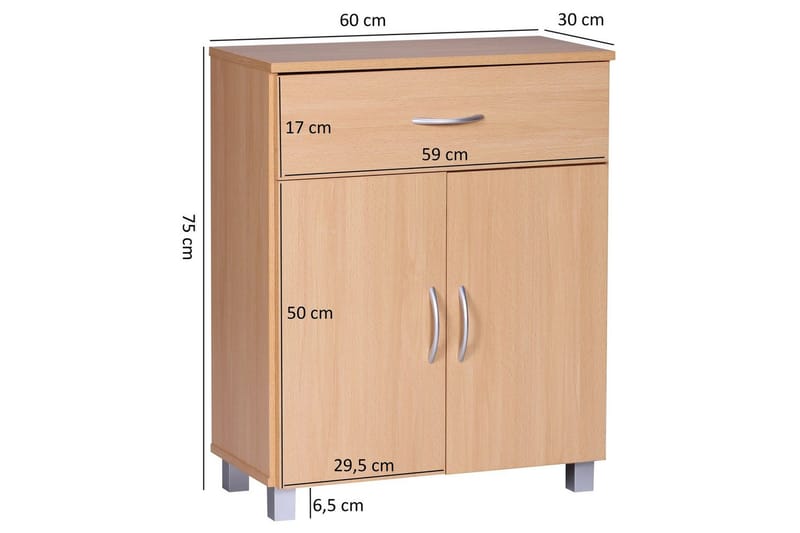 Senkki Wohnling Kalvopäällystetty lastulevy 60 x 75 cm 2 ovea 1 laatikko moderni tyyli - Huonekalut - Pöytä & ruokailuryhmä - Apupöytä & sivupöytä - Konsolipöytä