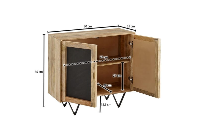 Senkki Wohnling Massiivipuu 80 cm 3D-reunat kivioptinen etuosa 2 ovea moderni - Säilytys - Säilytyskalusteet - Senkki