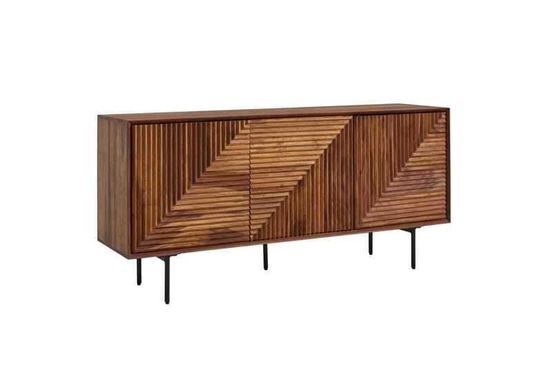Senkki Wohnling massivipuu, 3D-geometrinen etuosa, push-to-open, teollinen ullakkotyyli 148 cm - 148 cm - Huonekalut - Pöytä & ruokailuryhmä - Apupöytä & sivupöytä - Konsolipöytä
