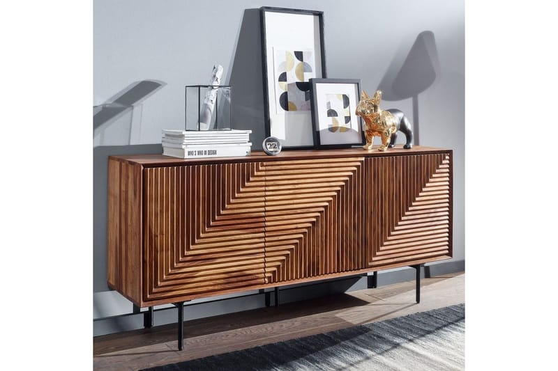 Senkki Wohnling massivipuu, 3D-geometrinen etuosa, push-to-open, teollinen ullakkotyyli 148 cm - 148 cm - Huonekalut - Pöytä & ruokailuryhmä - Apupöytä & sivupöytä - Konsolipöytä