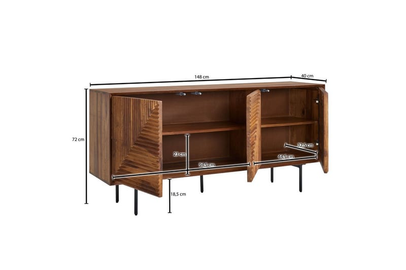 Senkki Wohnling massivipuu, 3D-geometrinen etuosa, push-to-open, teollinen ullakkotyyli 148 cm - 148 cm - Huonekalut - Pöytä & ruokailuryhmä - Apupöytä & sivupöytä - Konsolipöytä