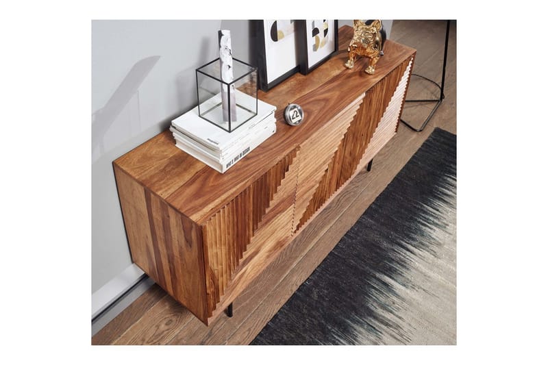 Senkki Wohnling massivipuu, 3D-geometrinen etuosa, push-to-open, teollinen ullakkotyyli 148 cm - 148 cm - Huonekalut - Pöytä & ruokailuryhmä - Apupöytä & sivupöytä - Konsolipöytä