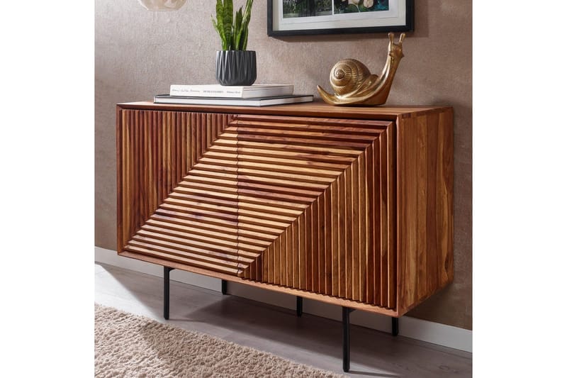 Senkki Wohnling massivipuu, 3D-geometrinen etuosa, push-to-open, teollinen ullakkotyyli 100 cm - 100 cm - Huonekalut - Pöytä & ruokailuryhmä - Apupöytä & sivupöytä - Konsolipöytä