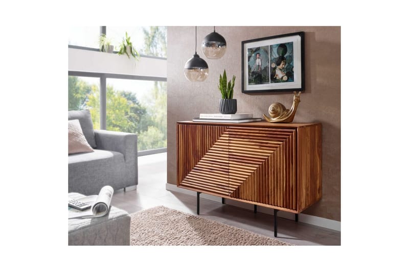 Senkki Wohnling massivipuu, 3D-geometrinen etuosa, push-to-open, teollinen ullakkotyyli 100 cm - 100 cm - Huonekalut - Pöytä & ruokailuryhmä - Apupöytä & sivupöytä - Konsolipöytä