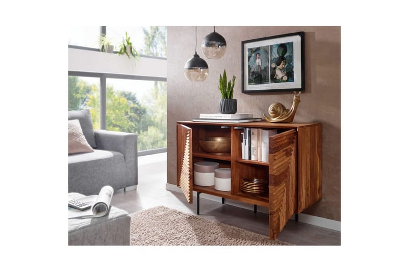 Senkki Wohnling massivipuu, 3D-geometrinen etuosa, push-to-open, teollinen ullakkotyyli 100 cm - 100 cm - Huonekalut - Pöytä & ruokailuryhmä - Apupöytä & sivupöytä - Konsolipöytä