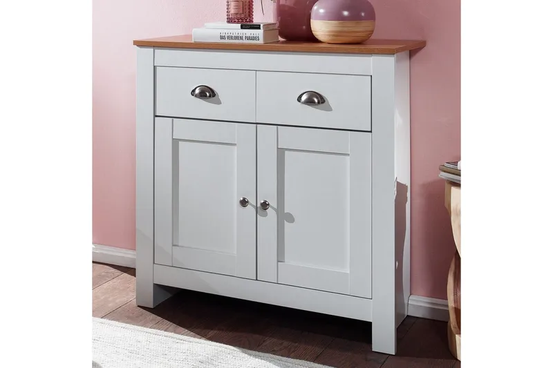 Senkki Wohnling Melamiinipäällysteinen lastulevy kaksivärinen optiikka tammi/valkoinen 2 ovea 2 laatikkoa moderni - Säilytys - Säilytyskalusteet - Senkki