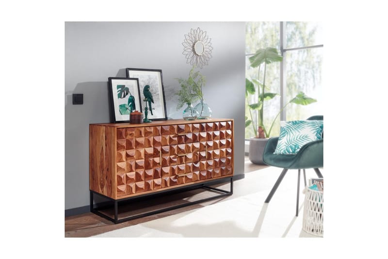 Senkki Wohnling Täyspuiset design-etuosa 145 cm, 2 ovella ja 3 laatikolla, teollinen - Huonekalut - Pöytä & ruokailuryhmä - Apupöytä & sivupöytä - Konsolipöytä