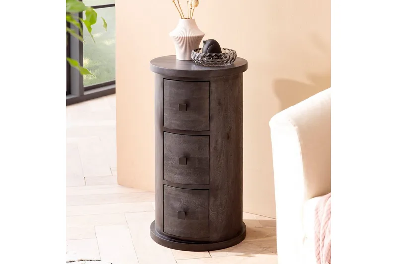 Senkki Wohnling Pyöreä massiivipuu maalaismainen tyyli Musta, 3 laatikkoa - Musta, 3 laatikkoa - Säilytys - Säilytyskalusteet - Lipasto