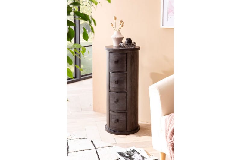 Senkki Wohnling Pyöreä massiivipuu maalaismainen tyyli Musta, 4 laatikkoa - Musta, 4 laatikkoa - Huonekalut - Pöytä & ruokailuryhmä - Apupöytä & sivupöytä - Konsolipöytä