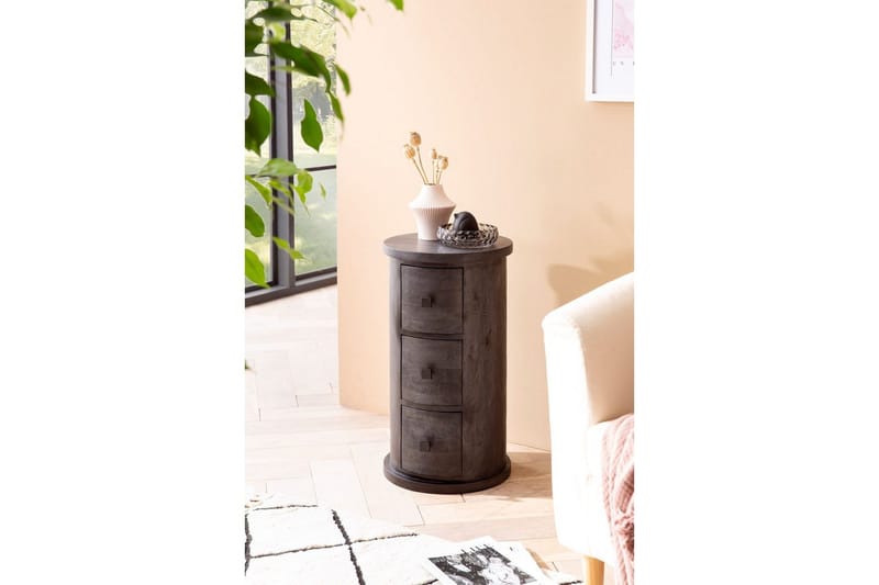 Senkki Wohnling Pyöreä massiivipuu maalaismainen tyyli Musta, 3 laatikkoa - Musta, 3 laatikkoa - Säilytys - Säilytyskalusteet - Senkki