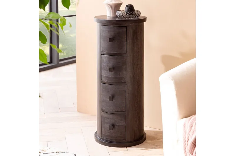 Senkki Wohnling Pyöreä massiivipuu maalaismainen tyyli Musta, 4 laatikkoa - Musta, 4 laatikkoa - Huonekalut - Pöytä & ruokailuryhmä - Apupöytä & sivupöytä - Konsolipöytä