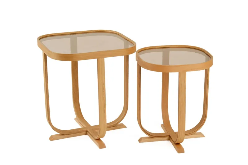 Sisäkkäiset pöydät (2 kpl) Wallxpert Hisar (50 x 58 x 50 cm) tammi läpinäkyvä, Tammi