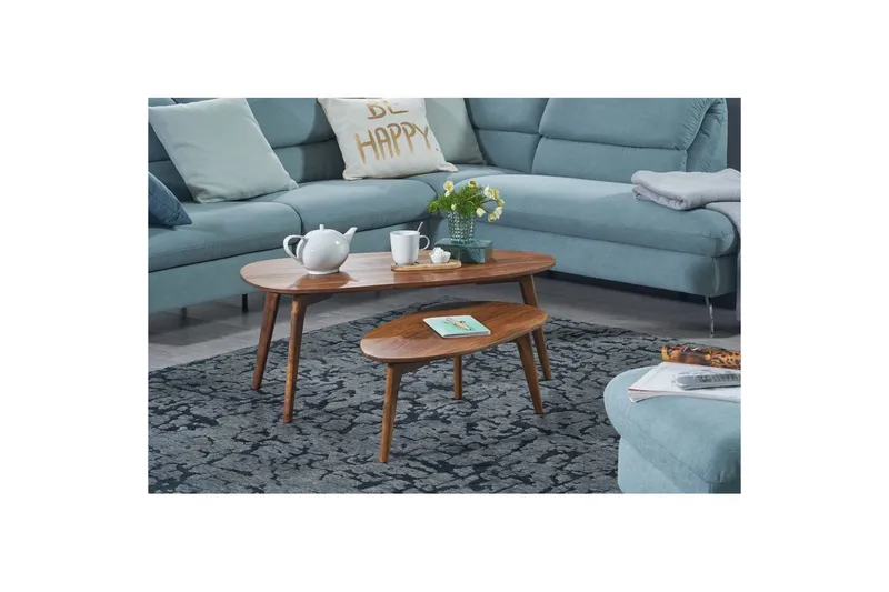 Sisaruspöytä Wohnling 2 kappaleen sarja, munuaisen muotoinen, täyttä puuta, puujalat, maalaistalo-tyyli tummanruskea - tummanruskea - Huonekalut - Pöytä & ruokailuryhmä - Apupöytä & sivupöytä - Sarjapöytä