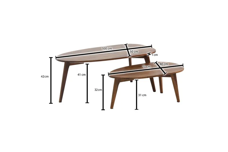 Sisaruspöytä Wohnling 2 kappaleen sarja, munuaisen muotoinen, täyttä puuta, puujalat, maalaistalo-tyyli tummanruskea - tummanruskea - Huonekalut - Pöytä & ruokailuryhmä - Apupöytä & sivupöytä - Sarjapöytä