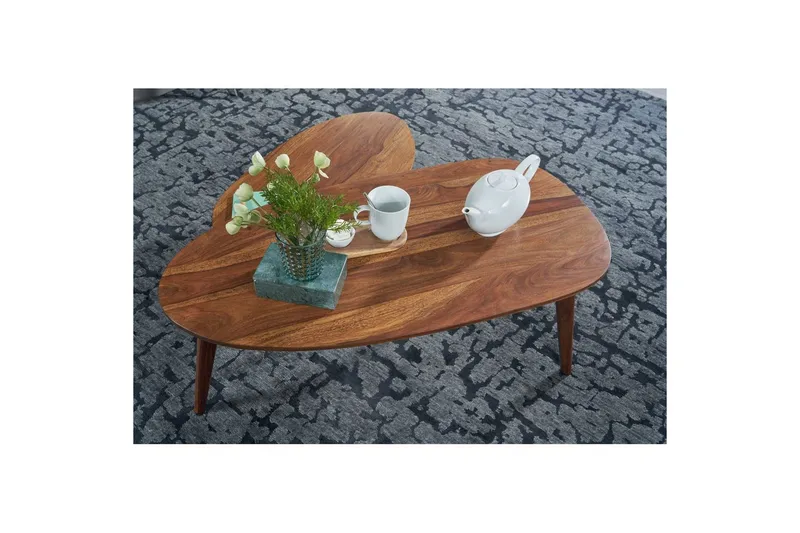 Sisaruspöytä Wohnling 2 kappaleen sarja, munuaisen muotoinen, täyttä puuta, puujalat, maalaistalo-tyyli tummanruskea - tummanruskea - Huonekalut - Pöytä & ruokailuryhmä - Apupöytä & sivupöytä - Sarjapöytä