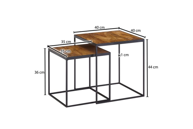 Sisaruspöytä Wohnling 2 kappaleen sarja, täyttä puuta, metallijalat, moderni - Huonekalut - Pöytä & ruokailuryhmä - Apupöytä & sivupöytä - Sarjapöytä