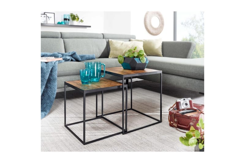 Sisaruspöytä Wohnling 2 kappaleen sarja, täyttä puuta, metallijalat, moderni - Huonekalut - Pöytä & ruokailuryhmä - Apupöytä & sivupöytä - Sarjapöytä