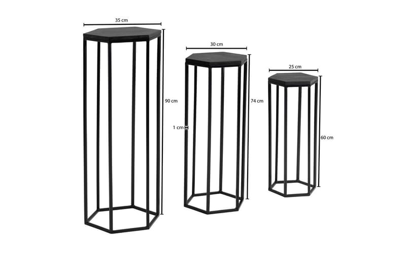 Sisaruspöytä Wohnling Sarja 3 täyspuista kukkapöytänä, teollinen tyyli - Huonekalut - Pöytä & ruokailuryhmä - Apupöytä & sivupöytä - Kukkapöytä