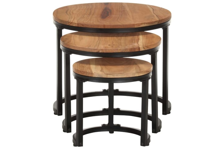 Sivupöydät 3 kpl täysi akaasiapuu - Ruskea - Lamppupöytä - Tarjotinpöytä & pikkupöytä