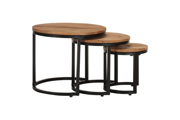 Sivupöydät 3 kpl täysi akaasiapuu - Ruskea - Lamppupöytä - Tarjotinpöytä & pikkupöytä