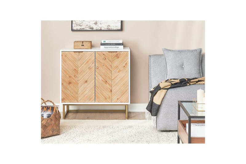 Sivupöytä Alaska Valkoinen, vaalea puu, kulta - Valkoinen, vaalea puu, kulta - Huonekalut - Pöytä & ruokailuryhmä - Apupöytä & sivupöytä - Tarjotinpöytä & pikkupöytä