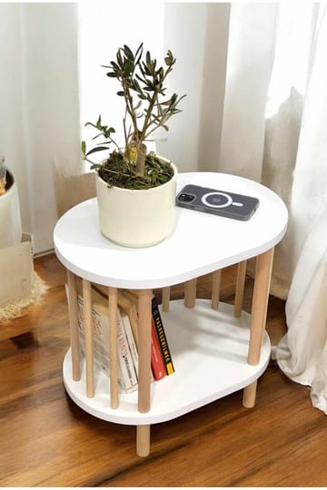 Sivupöytä Hanah Home Pika (45 x 43 x 30 cm) Valkoinen, luonnollinen - Valkoinen ja luonnonväri - Huonekalut - Pöytä & ruokailuryhmä - Apupöytä & sivupöytä - Tarjotinpöytä & pikkupöytä