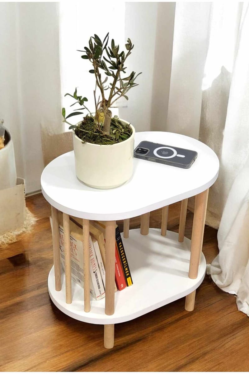 Sivupöytä Hanah Home Pika (45 x 43 x 30 cm) Valkoinen, luonnollinen - Valkoinen ja luonnonväri - Huonekalut - Pöytä & ruokailuryhmä - Apupöytä & sivupöytä - Tarjotinpöytä & pikkupöytä